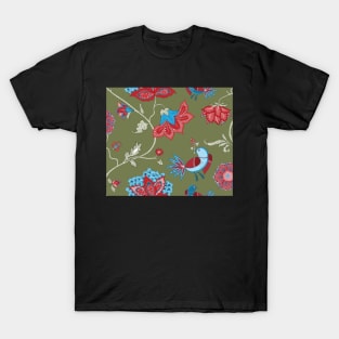 Exotic chintz with bird - green/multicolour T-Shirt